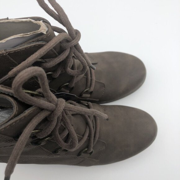 Ortholite beige hidden wedge platform ankle booties boots lace up sz 10 - Picture 9 of 13